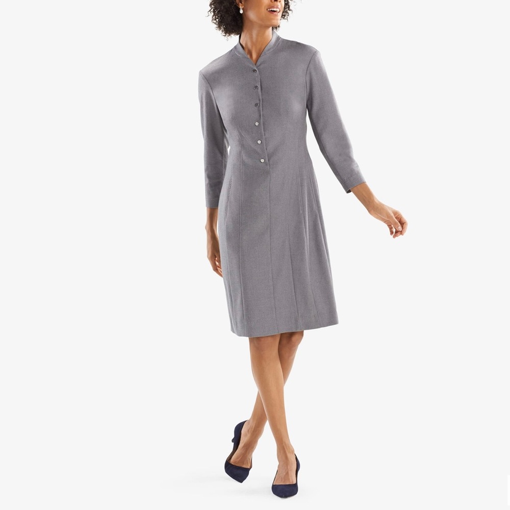MM.LaFleur Gray Long-Sleeve Button Front Dress